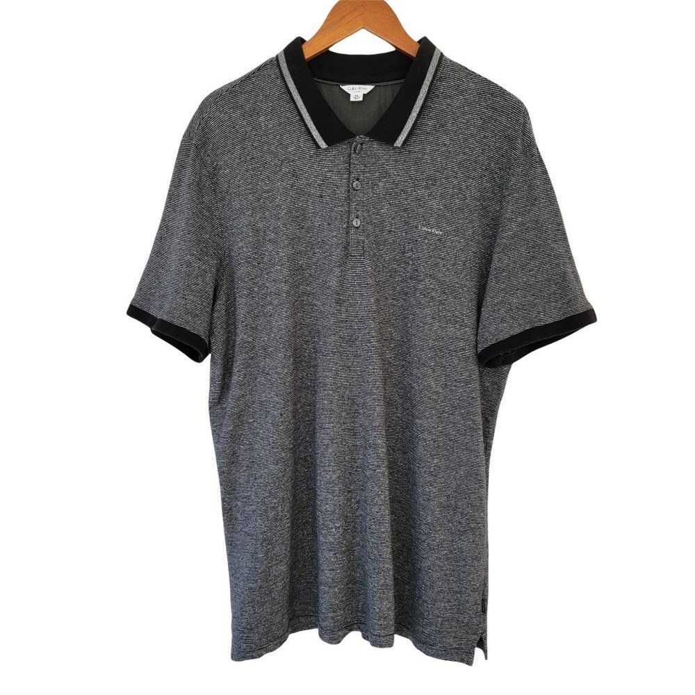 Calvin Klein Short Sleeve Slim Fit Striped Polo Mens Size XL Black White